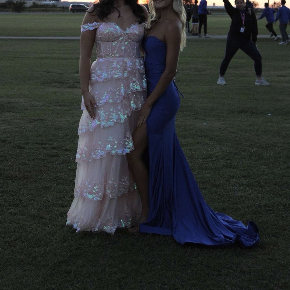 Elegant Pink and Blue Evening Gown